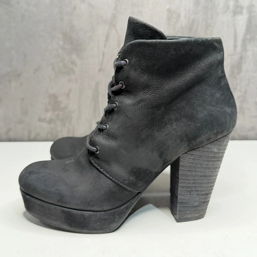 Rag & Bone Raspy Platform Ankle Boots Womens 7.5 Black Lace Up Chunky Heel Edgy